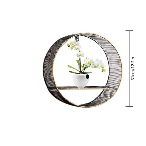 Livingandhome Retro Metal Wall Shelf Round Storage Display Rack, Net Grid - Image 4