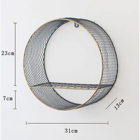 Livingandhome Retro Metal Wall Shelf Round Storage Display Rack, Net Grid - Image 5