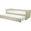 Modern Fabric EU Small Single Trundle Bed Frame Buttoned 2ft6 Beige Libourne