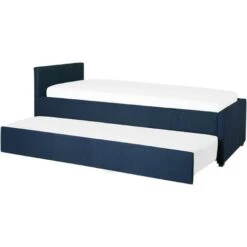 Modern Fabric EU Small Single Trundle Bed Frame 2ft6 Navy Blue Slatted Marmande