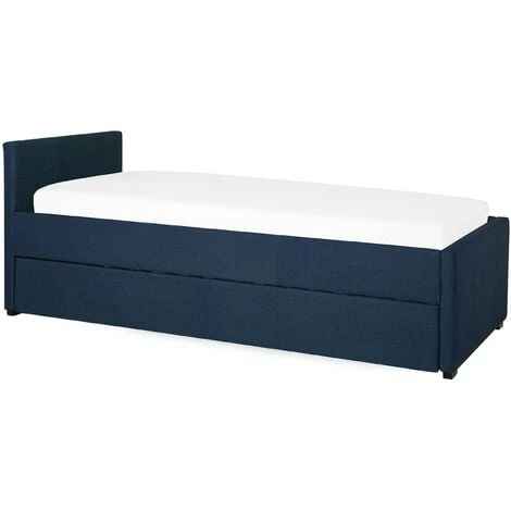 Modern Fabric EU Small Single Trundle Bed Frame 2ft6 Navy Blue Slatted Marmande - Image 4