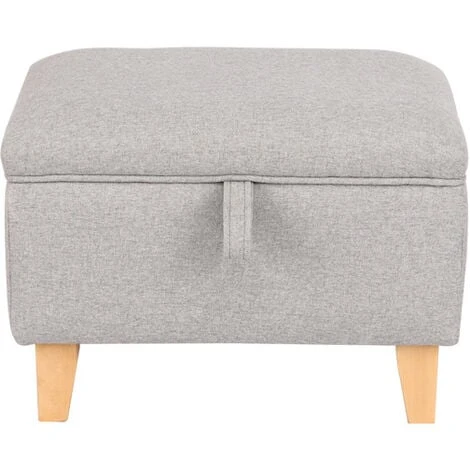 Livingandhome 49CM Linen Storage Organizer Ottoman Footstool, Light Grey - Image 3