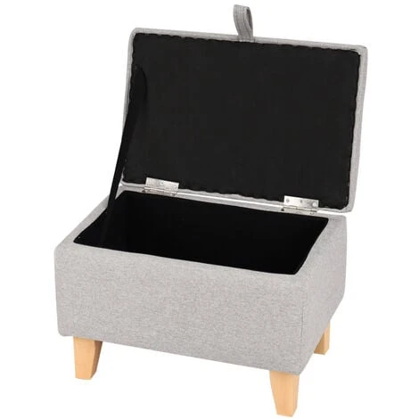 Livingandhome 49CM Linen Storage Organizer Ottoman Footstool, Light Grey - Image 4