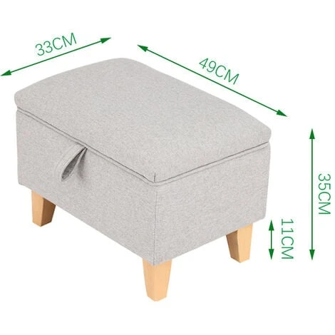 Livingandhome 49CM Linen Storage Organizer Ottoman Footstool, Light Grey - Image 5