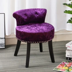 Livingandhome Crush Velvet Dressing Table Desk Studded Edge, Purple