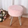 Livingandhome 35CM Round Fluffy Velvet Dressing Table Stool Wire Legs, Pink