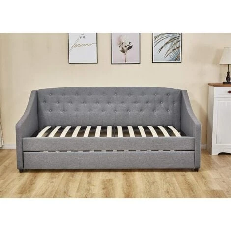 KOSY KOALA Linen Fabric Grey Daybed Sofabed With Underbed Trundle Living Room Bedroom Furniture Guest Day Bed Sofabed