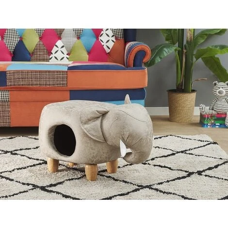 Kids Animal Stool Elephant Leather-Like With Storage Wooden Legs Grey Jumbo - Image 2