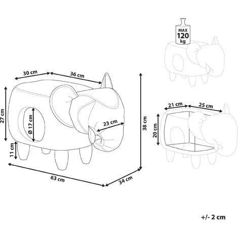 Kids Animal Stool Elephant Leather-Like With Storage Wooden Legs Grey Jumbo - Image 3