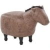Kids Animal Stool Leather Look Fabric Pouffe Wooden Legs Playroom Brown Horse