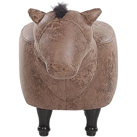 Kids Animal Stool Leather Look Fabric Pouffe Wooden Legs Playroom Brown Horse - Image 4