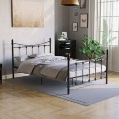 Paris Double Metal Bed Frame, Black, 4ft Small, 190 X 120 Cm