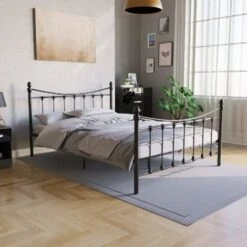 Paris Metal Bed Frame, Black, 4ft6 Double, 190 X 135 Cm