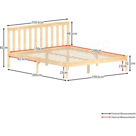 Milan 5ft King Size Solid Pine Wood Bed Frame, Low Foot End, Pine, 200 X 150 Cm - Image 2