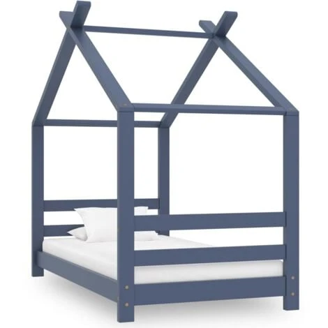 Kids Bed Frame Grey Solid Pine Wood 70x140 Cm VidaXL