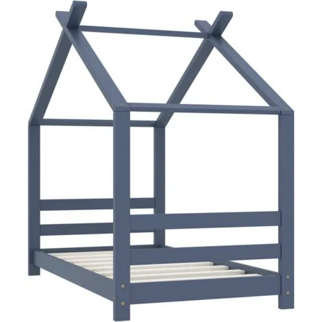 Kids Bed Frame Grey Solid Pine Wood 70x140 Cm VidaXL - Image 2