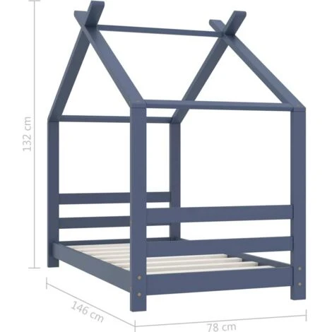Kids Bed Frame Grey Solid Pine Wood 70x140 Cm VidaXL - Image 3