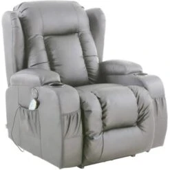 Caesar Electric Armchair 10 In 1 Massage And Heat Leather Recliner Chair With Massage Heated (Grey)