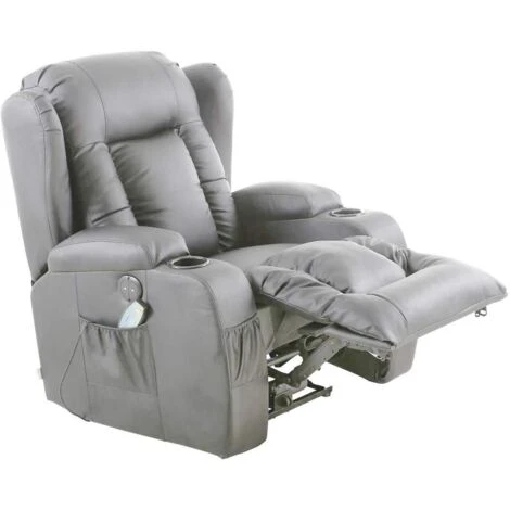 Caesar Electric Armchair 10 In 1 Massage And Heat Leather Recliner Chair With Massage Heated (Grey) - Image 2