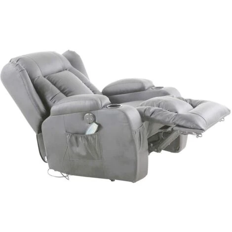 Caesar Electric Armchair 10 In 1 Massage And Heat Leather Recliner Chair With Massage Heated (Grey) - Image 3