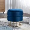 HEIDI VELVET STORAGE POUFFE FOOTREST OTTOMAN VANITY DRESSING SEAT STOOL BLUE