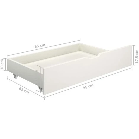 Bed Drawers 2 Pcs White Solid Pine Wood VidaXL - Image 3