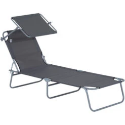 Outsunny Sun Bed Chairs Garden Lounger Recliner Reclining Folding Relaxer Beach Chair Patio Camping Grey