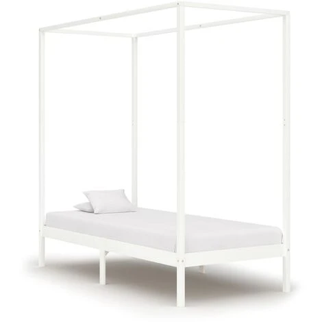 Canopy Bed Frame With 2 Drawers White Solid Pine Wood 100x200cm VidaXL - Image 2