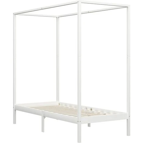 Canopy Bed Frame With 2 Drawers White Solid Pine Wood 100x200cm VidaXL - Image 4
