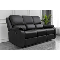 Boston 3 Seater Recliner Leather Sofa In Black