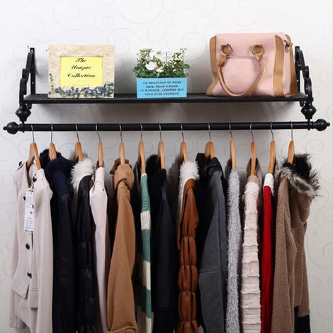 Livingandhome Metal Clothes Rail Wall Mounted Garment Hanging Display Storage Rack And Shelf - Image 2