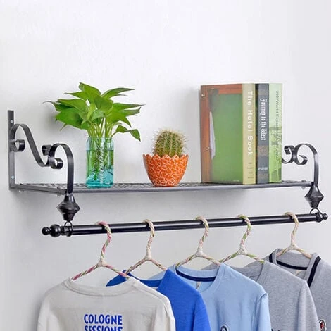 Livingandhome Metal Clothes Rail Wall Mounted Garment Hanging Display Storage Rack And Shelf - Image 3