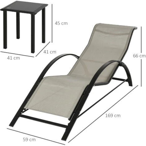 Outsunny 3 Pieces Lounge Chair Set Garden Sunbathing Chair W/ Table Grey - Image 2