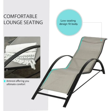 Outsunny 3 Pieces Lounge Chair Set Garden Sunbathing Chair W/ Table Grey - Image 4