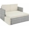Rattan Garden Sofa Corfu 2 Seater, 1 Stool - Garden Sofa, Outdoor Sofa, Garden Sofa Set - Light Grey