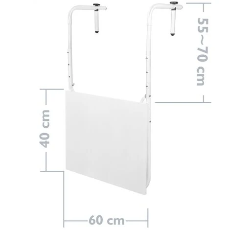 PrimeMatik - Metal Folding Table For Balcony 60x40cm White - Image 2