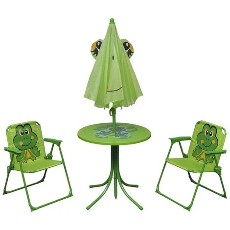 3 Piece Kids' Garden Bistro Set With Parasol Green - Image 2