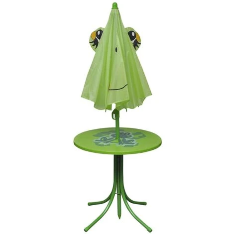 3 Piece Kids' Garden Bistro Set With Parasol Green - Image 3