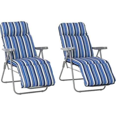Outsunny Set Of 2 Adjustable Sun Lounger Recliner Reclining Seat Blue & White