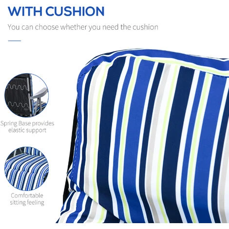 Outsunny Set Of 2 Adjustable Sun Lounger Recliner Reclining Seat Blue & White - Image 4