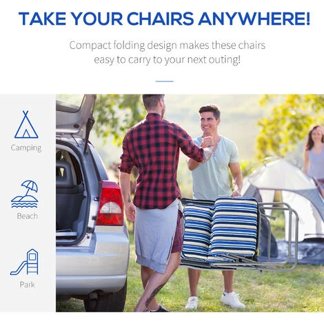 Outsunny Set Of 2 Adjustable Sun Lounger Recliner Reclining Seat Blue & White - Image 5