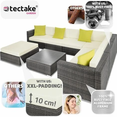 Rattan Garden Set Marbella 7 Seats, 1 Table - Garden Sofa, Garden Corner Sofa, Rattan Sofa - Grey - Image 3