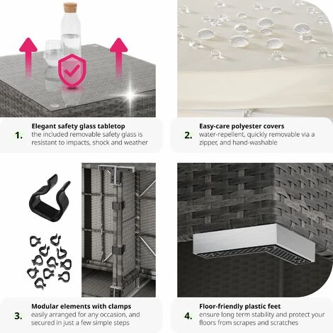 Rattan Garden Set Marbella 7 Seats, 1 Table - Garden Sofa, Garden Corner Sofa, Rattan Sofa - Grey - Image 5