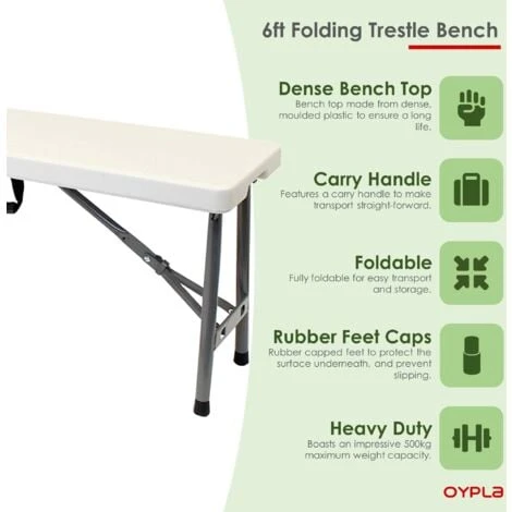Oypla 6ft 1.8m Folding Heavy Duty Outdoor 4 Person Trestle Bench Chair - Image 2