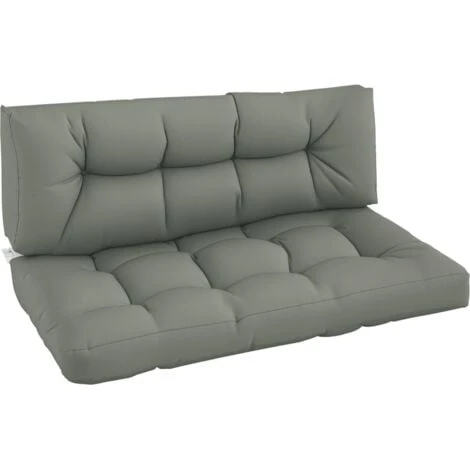 Outsunny 2Pcs Garden Tufted Pallet Cushion Seat Pad, Back Cushion Patio Grey