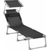 Songmics Sun Lounger, Sunbed, Reclining Sun Chair, With Headrest, Adjustable Backrest, Sunshade, Lightweight, Foldable, 53 X 193 X 29.5 Cm, Load Capacity 150 Kg, For Garden, Black GCB192B01