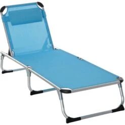 Outsunny Folding Outdoor Reclining Sun Lounger Chair Aluminium Frame Blue