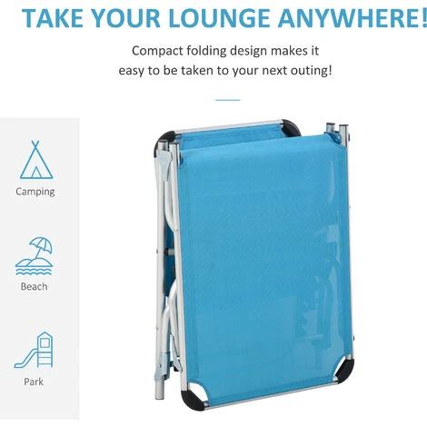 Outsunny Folding Outdoor Reclining Sun Lounger Chair Aluminium Frame Blue - Image 5