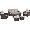 Outsunny 6 PCS Patio PE Rattan Sofa Furniture Set Dining Table Mixed Brown