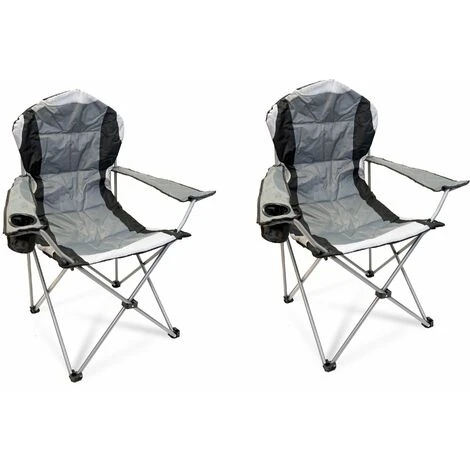 Hyfive Deluxe Folding Padded Camping Chairs High Back - Multiple Colours - Grey (2 Chairs)
